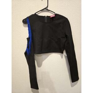 Staud Ellen Beaded Cut-Out Crop Top Black Long Sleeve Women's M Party